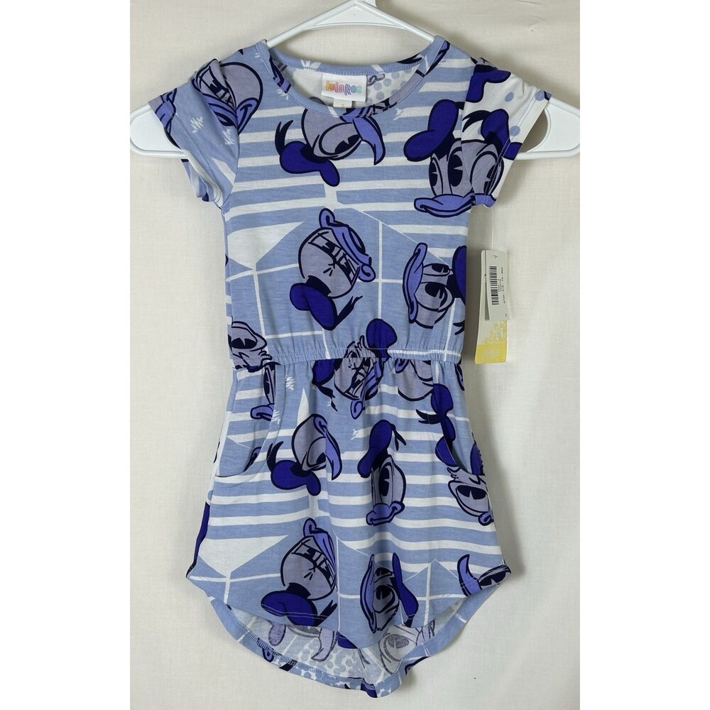 LuLaRoe Disney 2T Mae Play Dress Blue Stripe Pockets Donald Duck Brand New